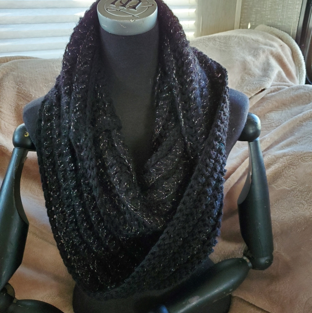 Crocheted soft sparkly infinity scarf